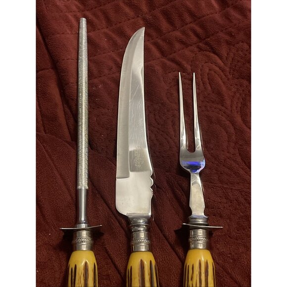 Vintage Bakelite‎ Englishtown Cutlery Carving Set Stag Handle Sheffield England